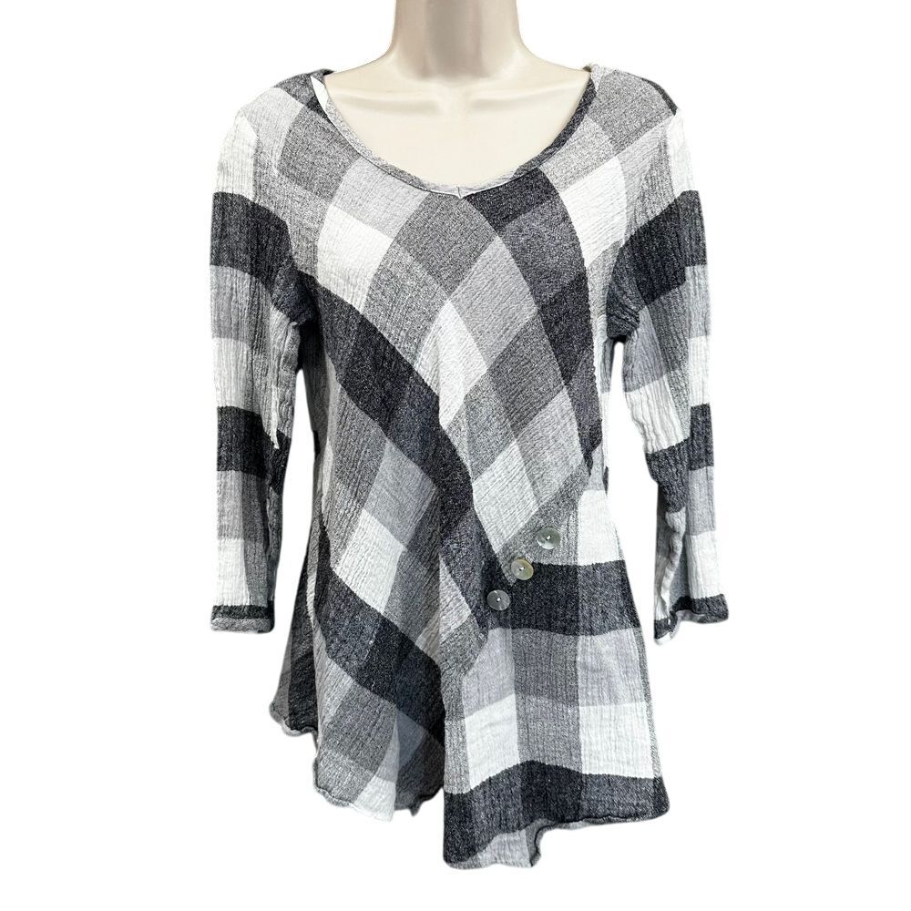 Habitat Clothes to live in Tunic Top Woman S Gray Buffalo Check Asymmetric Plaid